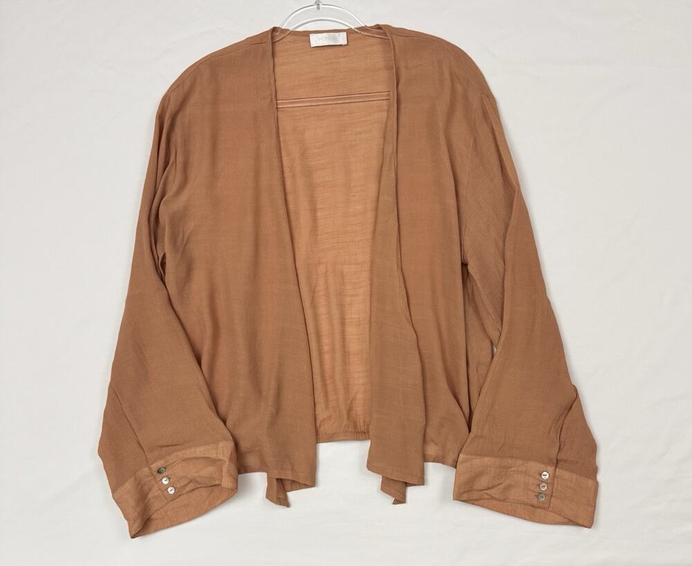 Monday Swimwear Tahiti Tie Top Wrap Tan Cropped Bell Sleeve Swim Coverup Medium